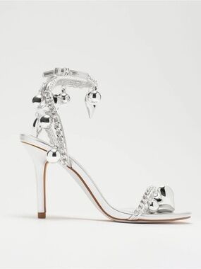 FASHION NOVA Borrowed Hearts Heeled Sandals - Silver size 8.5